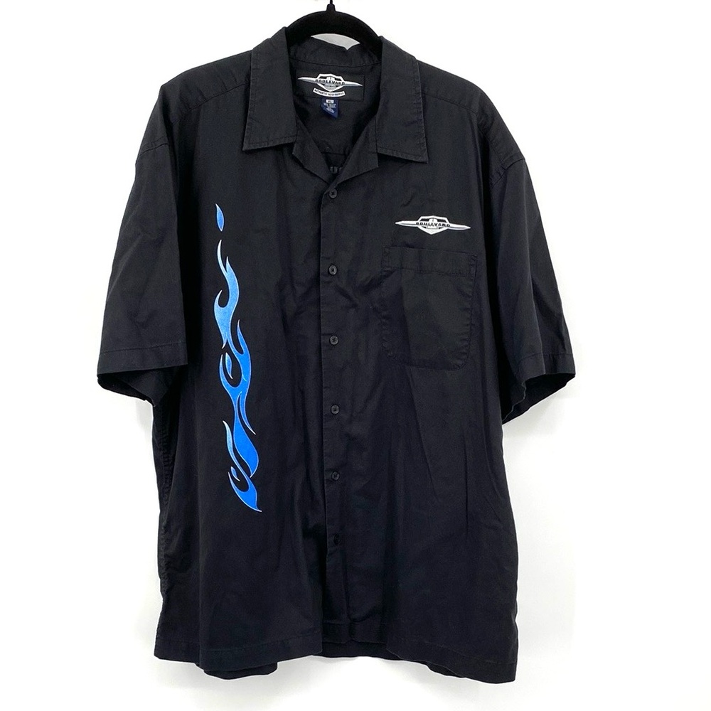 Y2K Suzuki Motorcycle Button Up Shirt Men’s Sz‎ XL Boulevard Black Flame Fire